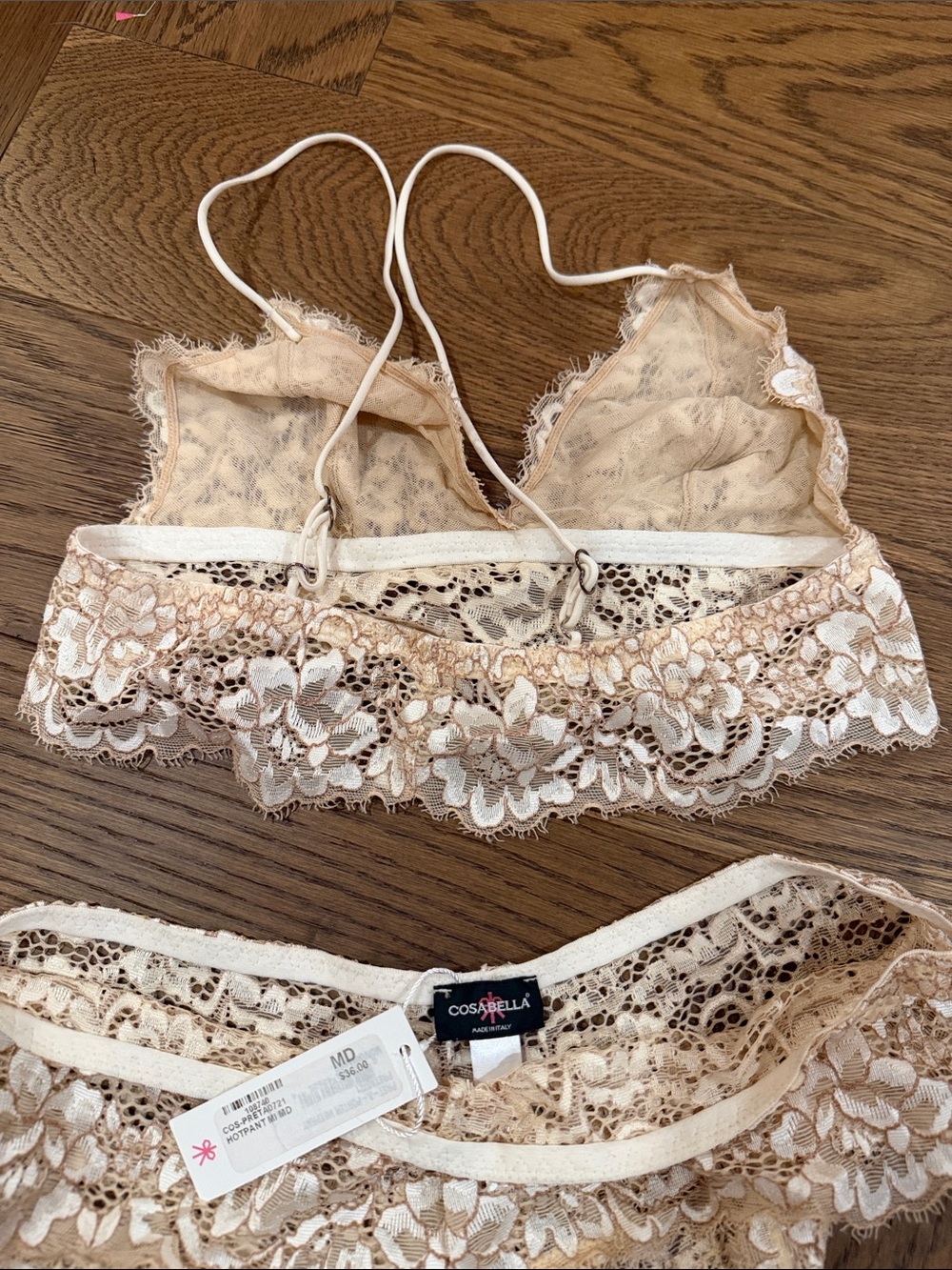 Lace Bralette & Bikini Bridal Set - White and Tan - Picture 6 of 6